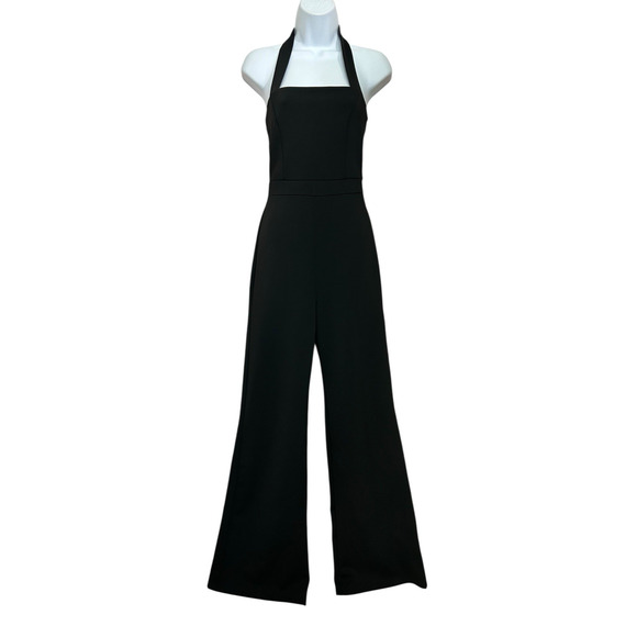 Soprano Black Halter Jumpsuit Sz S Wide Leg Pants Thick Stretch Romper Stretch - Picture 4 of 6
